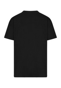 Black short-sleeve T-shirt with a round neckline, made from soft cotton fabric, featuring a simple, solid design without patterns or accents.