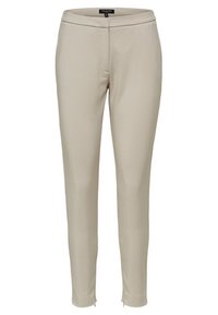 Beige passformade byxor i slätt tyg med hög midja och dragkedjor vid vristerna. Designade för en strömlinjeformad silhuett.