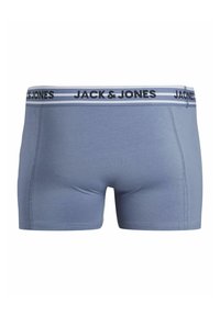 Blauwe katoenen stretch boxershorts met een zwart-wit merkband, met een snug fit en een gladde textuur.