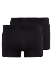 Black boxer shorts in a two-pack, featuring a smooth fabric, elastic waistband, and a mid-thigh cut with no noticeable patterns or accents.