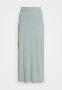 Gonna maxi di colore verde chiaro, realizzata in tessuto morbido. Presenta una vita elasticizzata e una silhouette dritta. Textura liscia senza fantasie.