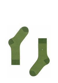 Zielone skarpetki z geometrycznym wzorem w jaśniejszym odcieniu zieleni, z prążkowanym mankietem i wzmocnionym palcem. Wykonane z miękkiego, elastycznego materiału.