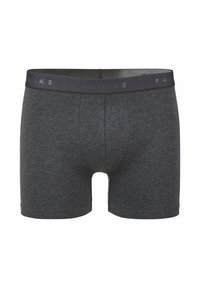 Boxers pour hommes gris foncé avec une large ceinture arborant un subtil logo "Falke", présentés sur un fond blanc.