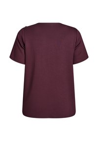 Burgundské tričko s krátkým rukávem, vyrobené z jemné látky, s kulatým výstřihem a jednoduchým, hladkým designem zad bez viditelných vzorů.