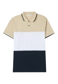 Polo con un design a tre colori: beige, bianco e blu navy. Realizzato in cotone, con collo, maniche corte e chiusura con bottoni.