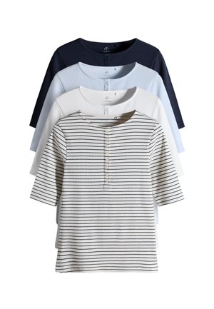 THE SET, REGULAR FIT - 4 PACK HALF SLEEVE HENLEY  - T-shirt basic - navy light blue white stripe