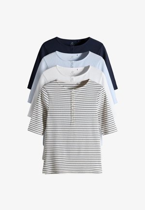THE SET, REGULAR FIT - 4 PACK HALF SLEEVE HENLEY - T-shirt basic - navy light blue white stripe