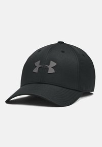 Black baseball cap made of smooth fabric, featuring a solid color, a rounded crown, and a front logo in a darker shade.