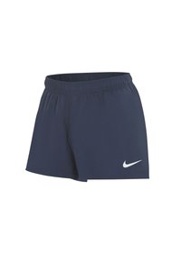 Marineblaue Sportshorts mit elastischem Bund, ausgestattet mit einem weißen Nike-Logo auf der linken Seite und einem lockeren Schnitt.