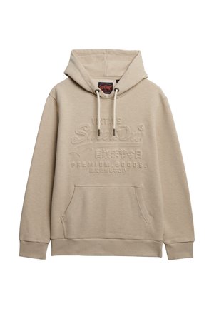 Beige hoodie gemaakt van een katoenmix. Beschikt over een voorzak, een capuchon met trekkoord en een reliëflogo. Ribgebreide manchetten en onderrand.