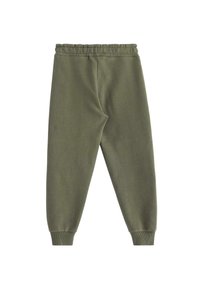 Grønne bomulds sweatpants med elastisk talje, indsnævret ben-design og ribbet manchetter, der har en glat tekstur og ingen synlige mønstre.