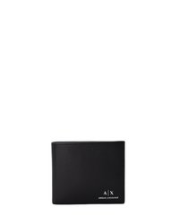 Portefeuille en cuir noir avec une texture lisse, de forme rectangulaire, et logo « A|X » en relief sur le devant. Design minimaliste sans accents supplémentaires.