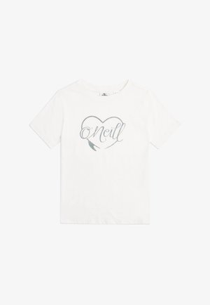Biała bawełniana koszulka z krótkim rękawem z sercem i napisem 'O'Neill' w srebrnym pisma. Okrągły dekolt. Prosty i swobodny styl.