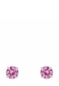 Pendientes destudio rosa con piedra de corte redondo, montados en un engaste de plata de cuatro garras. Acabado suave, pequeño tamaño, diseño minimalista.