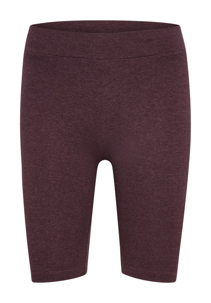 Bordeauxfärgade cykelshorts tillverkade av mjukt, stretchigt tyg. Har en slät midja och en knälång design med en sömlös finish.