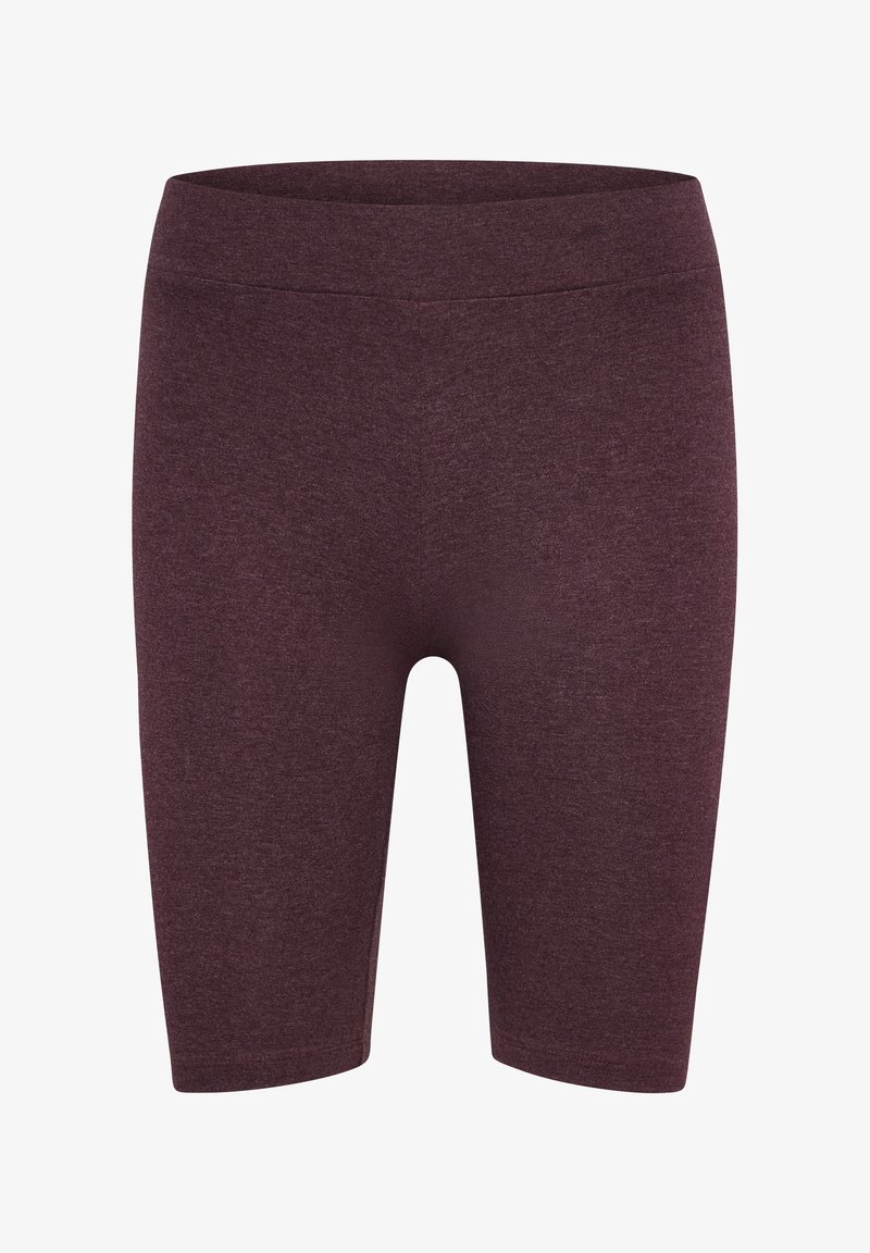 Bordeauxfärgade cykelshorts tillverkade av mjukt, stretchigt tyg. Har en slät midja och en knälång design med en sömlös finish.