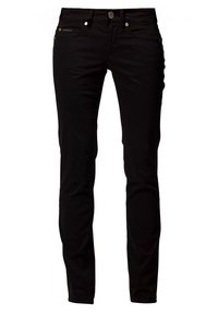 Mustat farkut slim fit -mallilla, viisi taskua, nappi- ja vetoketjusuljenta sekä hienovaraisia ommelluksia. Valmistettu stretch-denim-materiaalista.