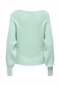 Maglione in maglia a coste verde menta con scollo ampio e maniche voluminose, caratterizzato da una finitura testurizzata e un design corto.