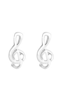 Silberne Musiknoten-Ohrringe mit polierter Oberfläche, die ein Violinschlüssel-Design und sanfte Kurven aufweisen. Geeignet für legere oder formelle Anlässe.