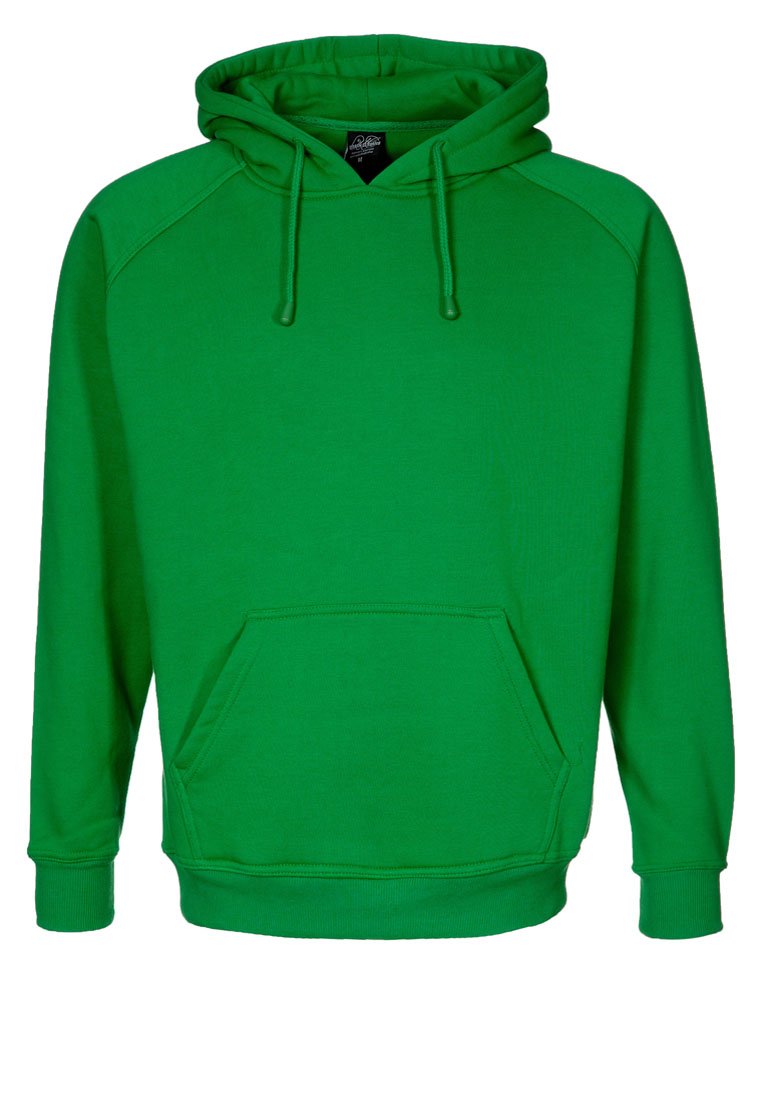 Felpa verde con cappuccio, tasca frontale, cappuccio con lacci, polsini e orlo a coste.