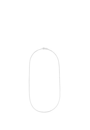 Delicate silver chain necklace with a small lobster clasp, displayed against a white background.