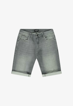 Denim shorts in vervaagde grijstint. Vijfzakkenontwerp met omgeslagen manchetten en een knoopsluiting. Zachte textuur, veelzijdig voor casual dragen.