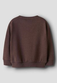Felpa marrone con collo rotondo, polsini e orlo a costine, caratterizzata da una texture morbida e una vestibilità comoda. Design semplice, senza motivi visibili.