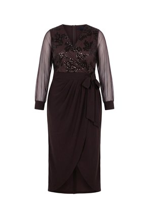Ulla Popken, WICKELKLEID, SOFTCUPS, PAILLETTEN, V-AUSSCHNITT, LANGARM - Vestido de cóctel - brown
