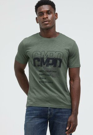 RUNDHALS MIT ARTWORK - Print T-shirt - sage