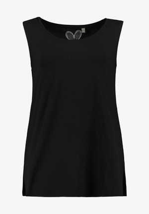 Czarna bezrękawnikowa koszulka z okrągłym dekoltem. Wykonana z miękkiego materiału, z bocznymi rozporkami dla łatwości ruchów. Prosty i klasyczny design.