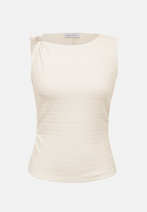 Haut sans manches crème à texture avec encolure ronde et détail plissé subtil sur l'épaule gauche, étiquette Anna Field.