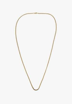 Sima, lekerekített dizájnnal készült arany láncnyaklánc. Egymásba kapcsolódó linkekkel és homárkapoccsal rendelkezik. Texturált felület, fényes befejezéssel.