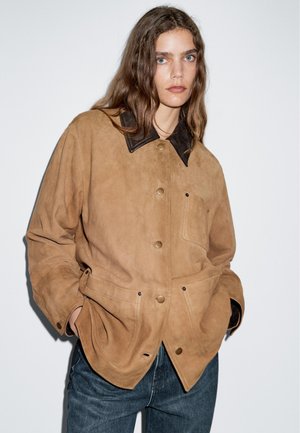 Massimo Dutti WITH SUEDE COLLAR DETAIL  - Bunda z umělé kůže - brown