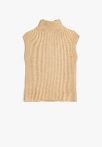 Jersey de cuello alto sin mangas de punto beige con textura de canalé, terminado con un dobladillo y costuras en los hombros, diseñado para superponer.