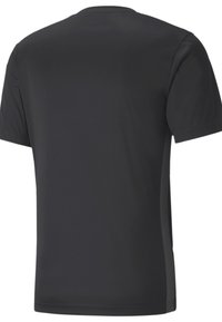 Svart sportig t-shirt med korta ärmar, slät textur, standard rund halsringning och kontrasterande sidopaneler i en något mörkare nyans.