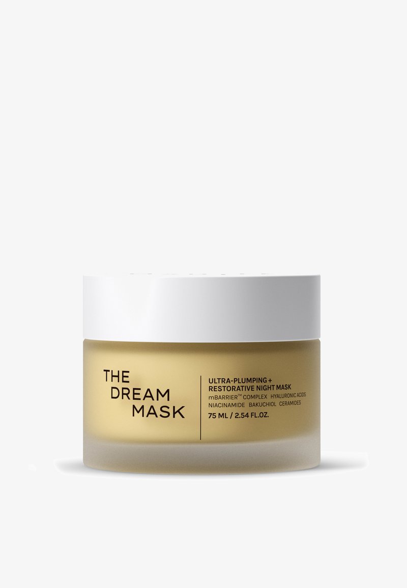 Krukke med The Dream Mask ultra-opstrammende natmaske med mBarrier-kompleks, hyaluronsyrer, niacinamid, bakuchiol og ceramider, 75 ml.