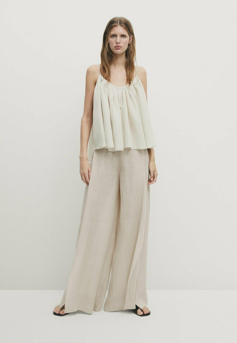 Massimo Dutti STRAPPY WITH GATHERED DETAIL - Top - mottled beige