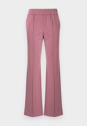 Pantaloni svasati in un colore rosa polveroso, realizzati in tessuto morbido. Presentano una vita elasticizzata e pieghe sottili lungo la parte anteriore.