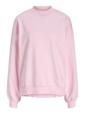 Lyserød langærmet sweatshirt med rund hals, ribstrikkede manchetter og kant, løs pasform og sænkede skuldersøm.
