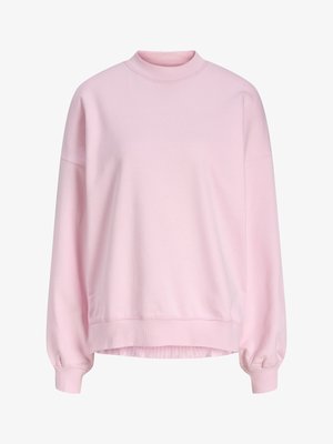 Lys rosa genser med crewneck og lange ermer, ribbestrikkede mansjetter og kant, løs passform og senkede skuldersømmer.