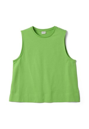 Mouwloos limegroen cropped tanktop met ronde hals en brede armsgaten, gemaakt van zachte stof.