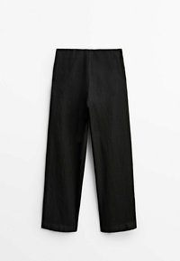Pantalon large noir taille haute avec devant plat, sans poches visibles ni ornements, posé à plat sur un fond blanc.