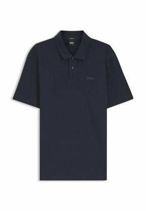 Navyblauw poloshirt met korte mouwen, twee knopen en een subtiel "BOSS"-logo op de borst.