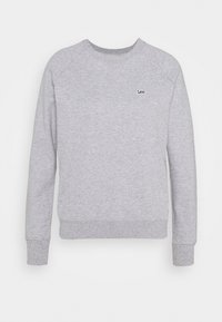 Felpa grigia con colletto classico e maniche raglan, caratterizzata da un piccolo logo nero "Lee" sul lato sinistro del petto. Realizzata in un tessuto morbido.