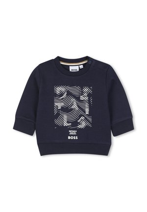 Sweat-shirt bébé à manches longues bleu marine avec des lignes blanches ondulées abstraites et le texte "DETAILS MAKE THE DIFFERENCE BOSS" sur le devant.