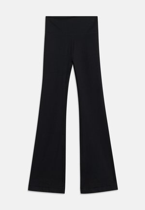 Pantalon noir taille haute avec larges jambes évasées, posé à plat sur un fond clair.
