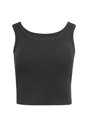 Top corto nero senza maniche con spalline larghe e scollo stondato, realizzato in tessuto a coste.