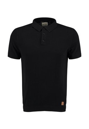 Zwarte polo shirt van katoen, met een klassieke kraag, een drieknoopsluiting, korte mouwen en een klein leren logo-label aan de zoom.