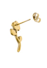 Guldtonet blomster-studørering med bladdesign, der har en struktureret finish og en lige stift til sikker fastgørelse. Inkluderer en bagklips.