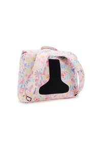 Květinová taška vyrobená z látky v pastelových barvách s pevným černým dnem. Obsahuje dvojité uchycení a zipový vršek pro uzavření.